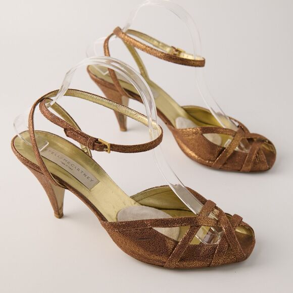 Stella McCartney Bronze Glitter Strappy Heels Sz 9.5 / 40 IT Evening Wedding Y2K - Picture 2 of 10
